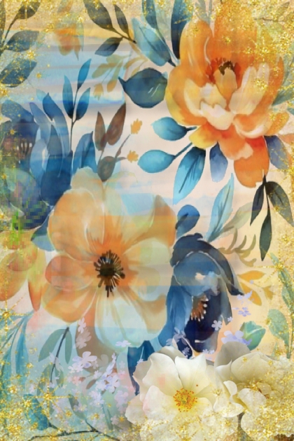 Peach and blue flowers- Combinazione di moda