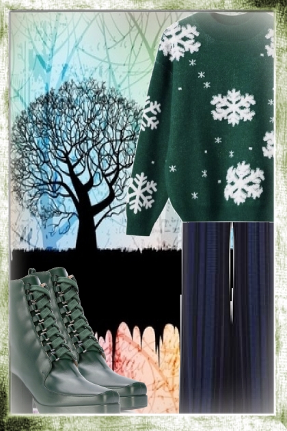 Warm green outfit for winter- Modna kombinacija