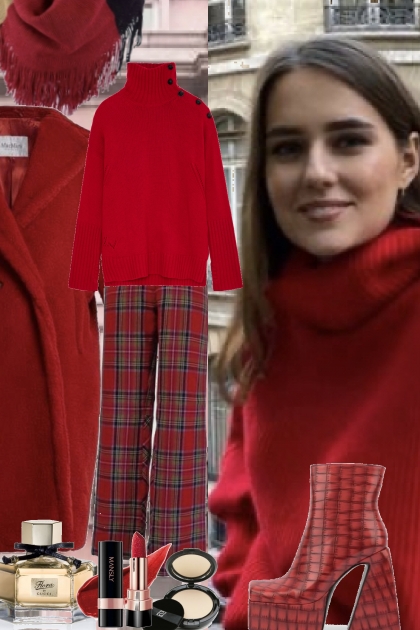 Winter in red- combinação de moda