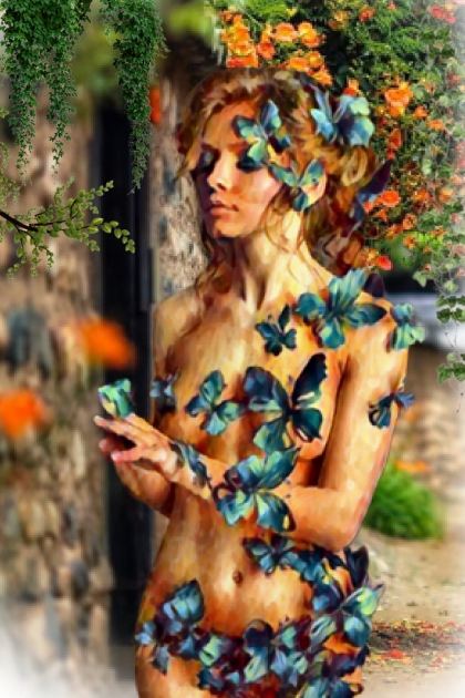 A naked girl with butterflies- Combinaciónde moda