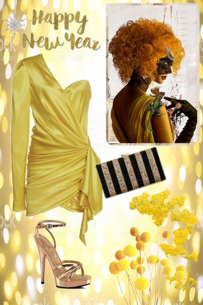 Sunny yellow New Year party dress- Fashion set