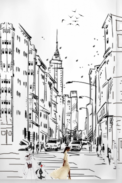 A pencil drawing of a city- Fashion set