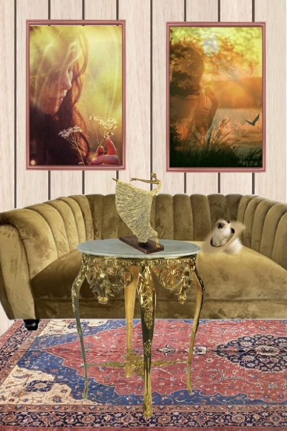 Sitting room in golden colours- Combinaciónde moda