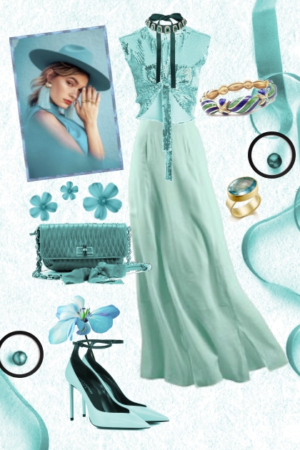 Bluish green evening dress 2