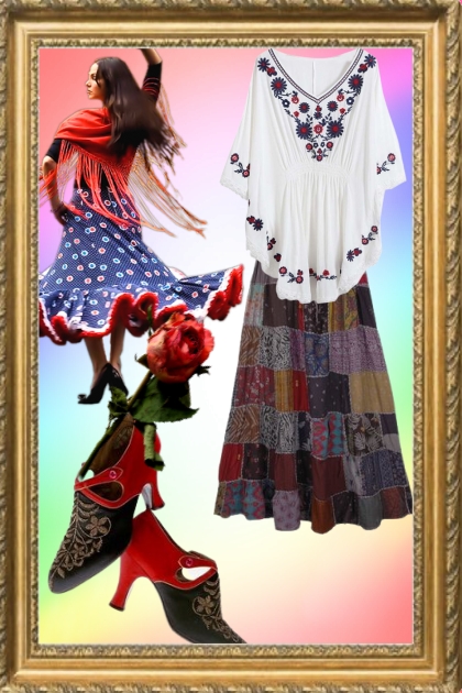 Outfit in folk style- combinação de moda