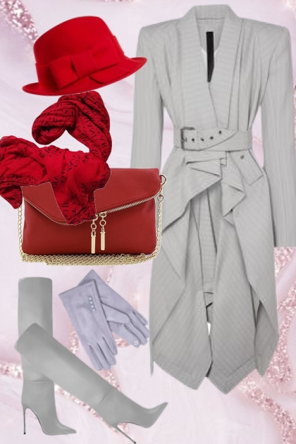 Red accent on grey- Fashion set