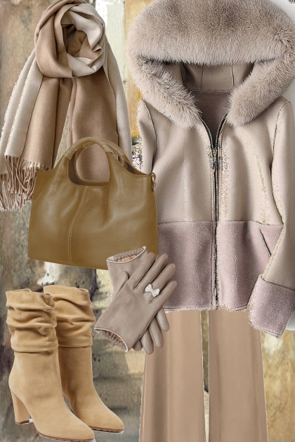 Taupe sheepskin coat- Модное сочетание