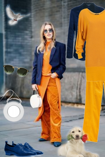 Orange and blue outfit- Модное сочетание