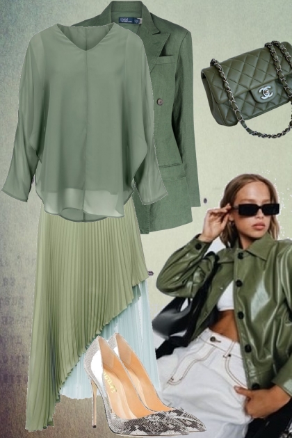 Elegant outfit in moss green- combinação de moda