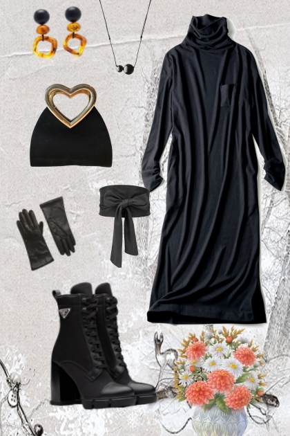 Jersey dress in dark grey- Modekombination