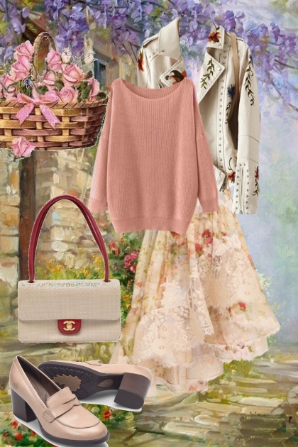 Flower outfit and a  basket of roses- Модное сочетание