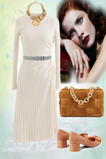 Knitted white dress- Modna kombinacija