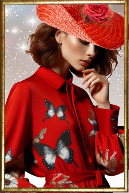 Red dress with butterflies - Fashion set