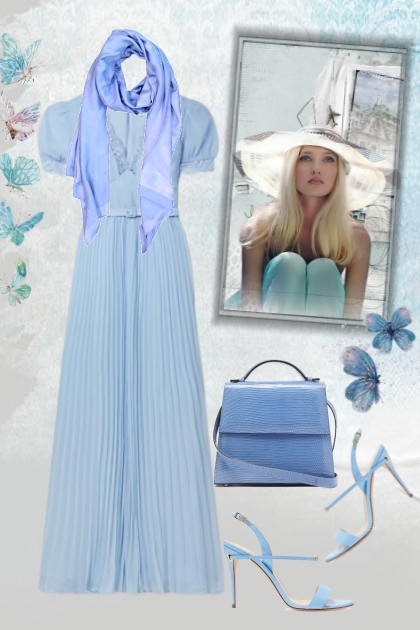light blue evening dress- Combinaciónde moda
