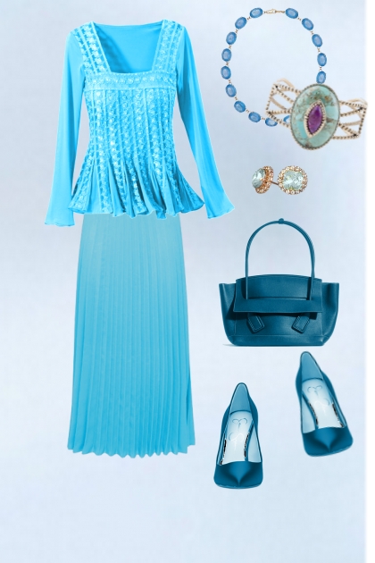 Knitted turquoise  outfit- Modna kombinacija