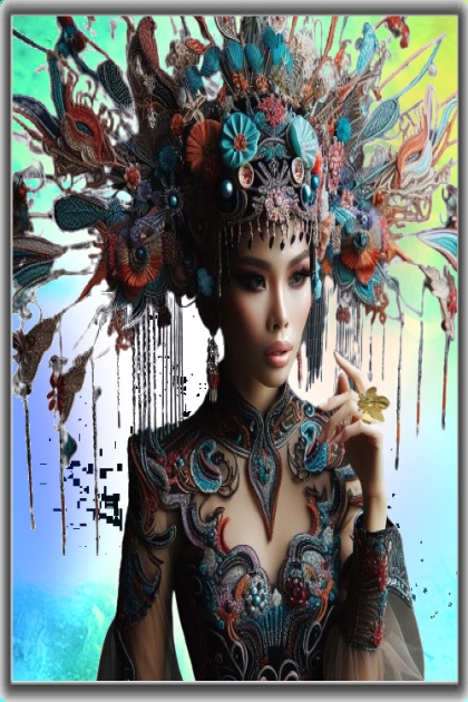 Oriental woman in a fantasy hat- Модное сочетание