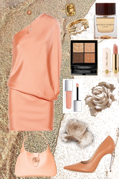 Peach silk dress- Modekombination