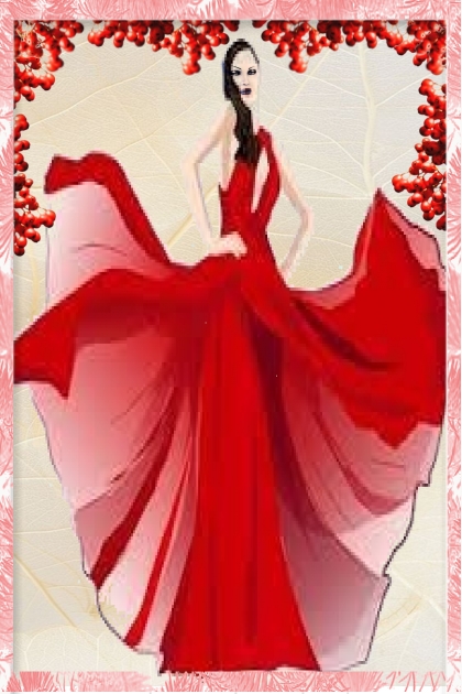 Red dress in glamorous style- Combinazione di moda