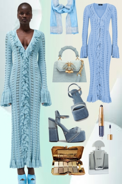 A blue knitted dress 2- combinação de moda