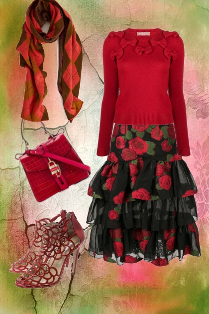 Red roses skirt- Modna kombinacija