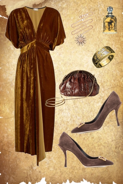 Brown velvet dress- Combinaciónde moda