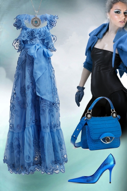 Blue lace dress 2- Modna kombinacija