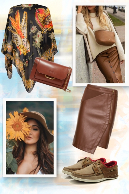 Cognac leather skirt- Fashion set