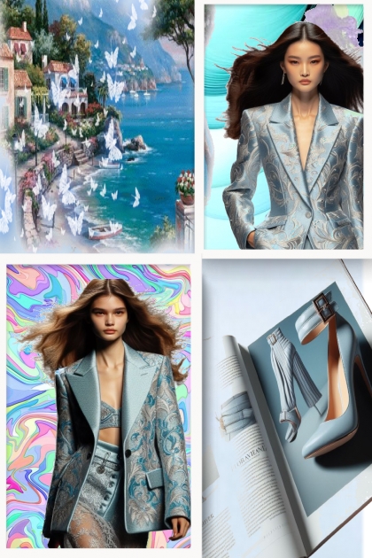 Blue silk jacket- Модное сочетание