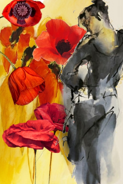 An abstract sketch with poppies- combinação de moda