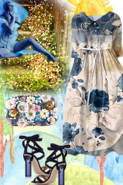 Blue flower outfit- combinação de moda