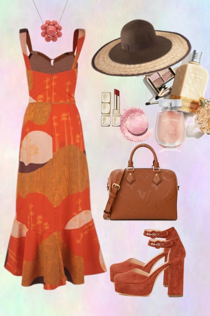 Terracotta summer dress- Модное сочетание