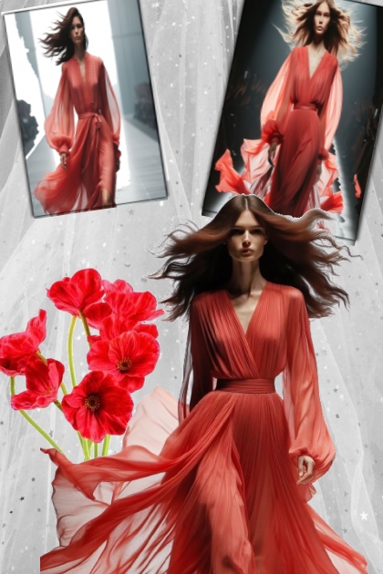 Red chiffon dress- Fashion set