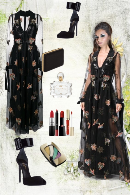 Black chiffon dress- Modna kombinacija