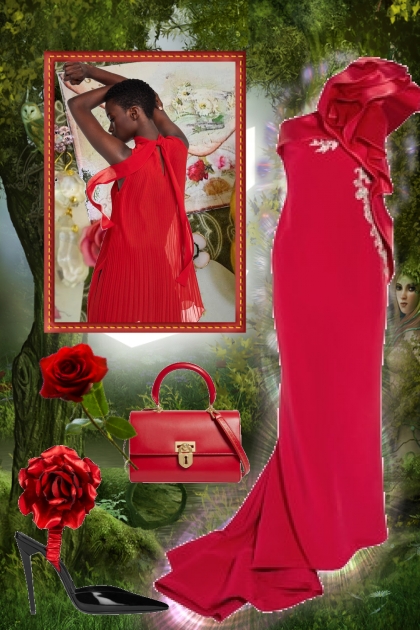 Whimsical red dress- combinação de moda