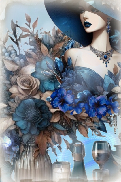 Flower collage in royal blue- Combinaciónde moda
