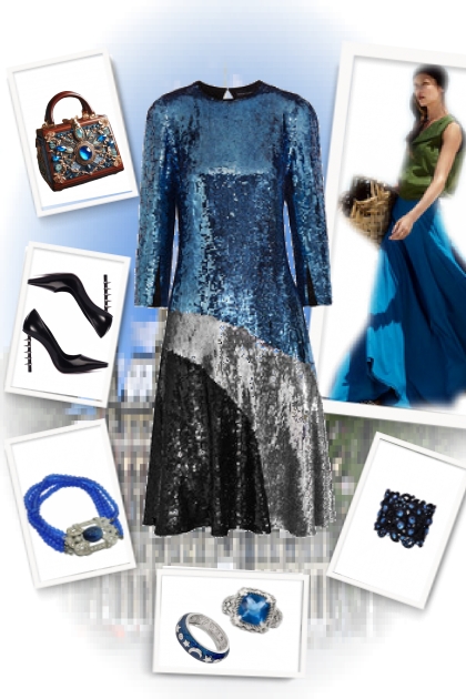 Blue dress and accessories- Combinaciónde moda
