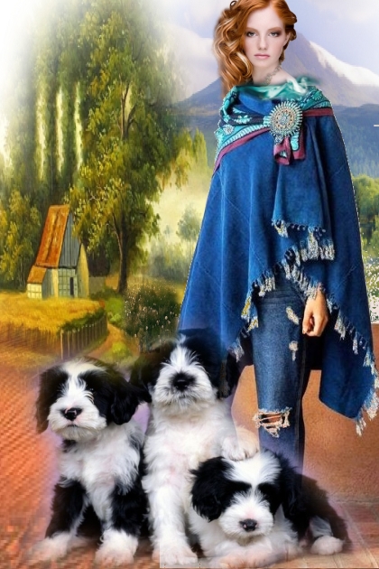 A girl with her dogs- Modna kombinacija