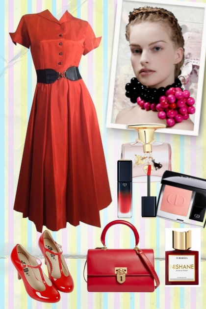 Bright red dress- Combinaciónde moda