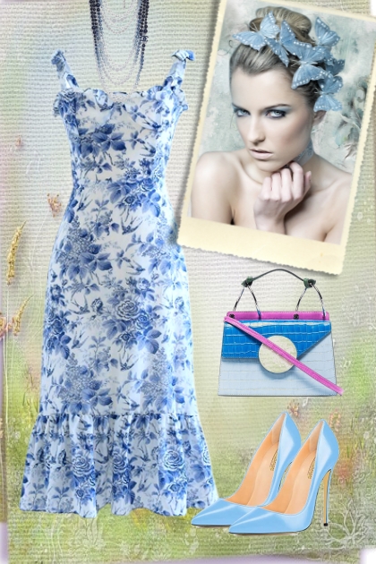 Blue flower pattern- combinação de moda