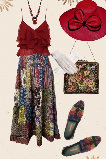 Red hat and motley skirt