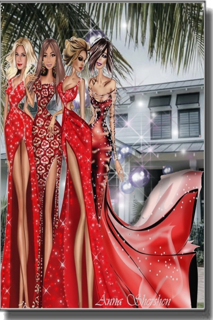 4 girls in red- combinação de moda