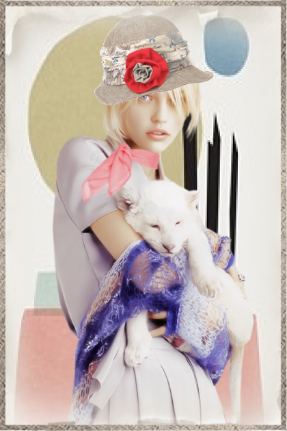 A girl with a white  pup- Combinazione di moda