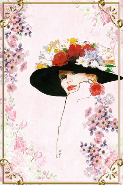 Lady in a samptious flower hat- Combinazione di moda