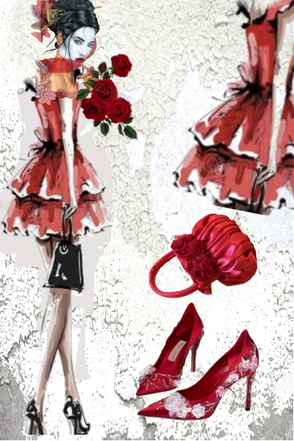 Red flounce dress 2- コーディネート