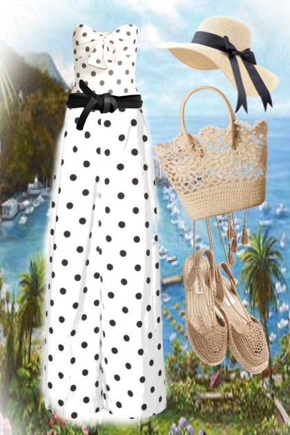 Polka dot beach outfit 2- Модное сочетание