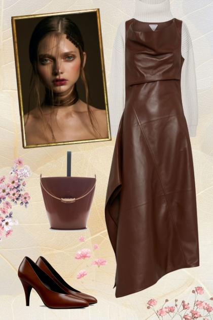 Brown leather dress- Combinazione di moda