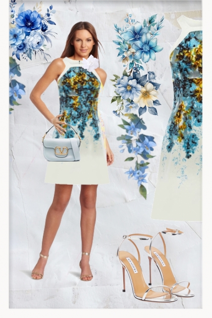 Turquoise flowers on white- Fashion set