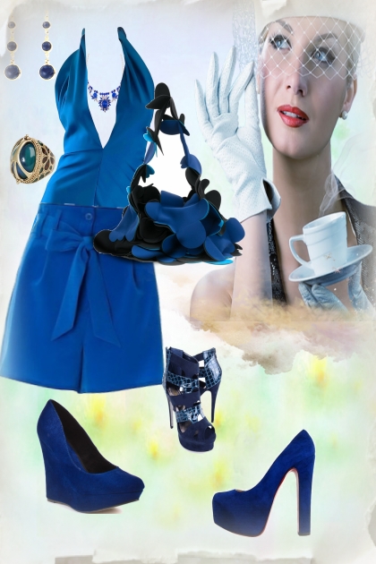 Royal blue shorts outfit- Fashion set