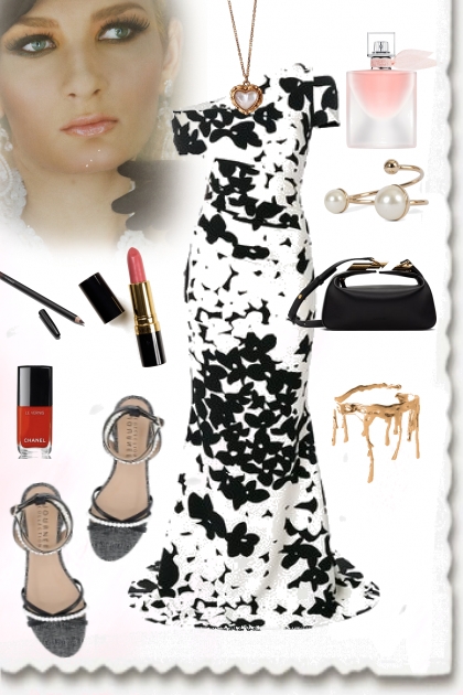 Elegant dress in black and white- Fashion set