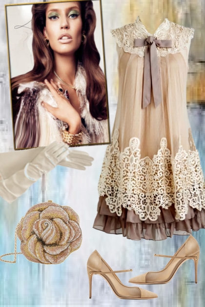 Shades of brown: lacy dress- Fashion set